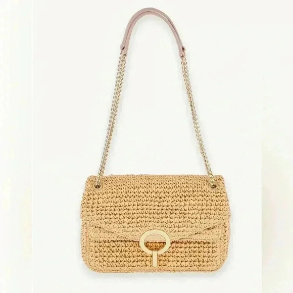 SANDRO Yza Bag Raffia Wicker Woven Straw Beige Tan Leather Shoulder Strap $425 - Picture 6 of 6